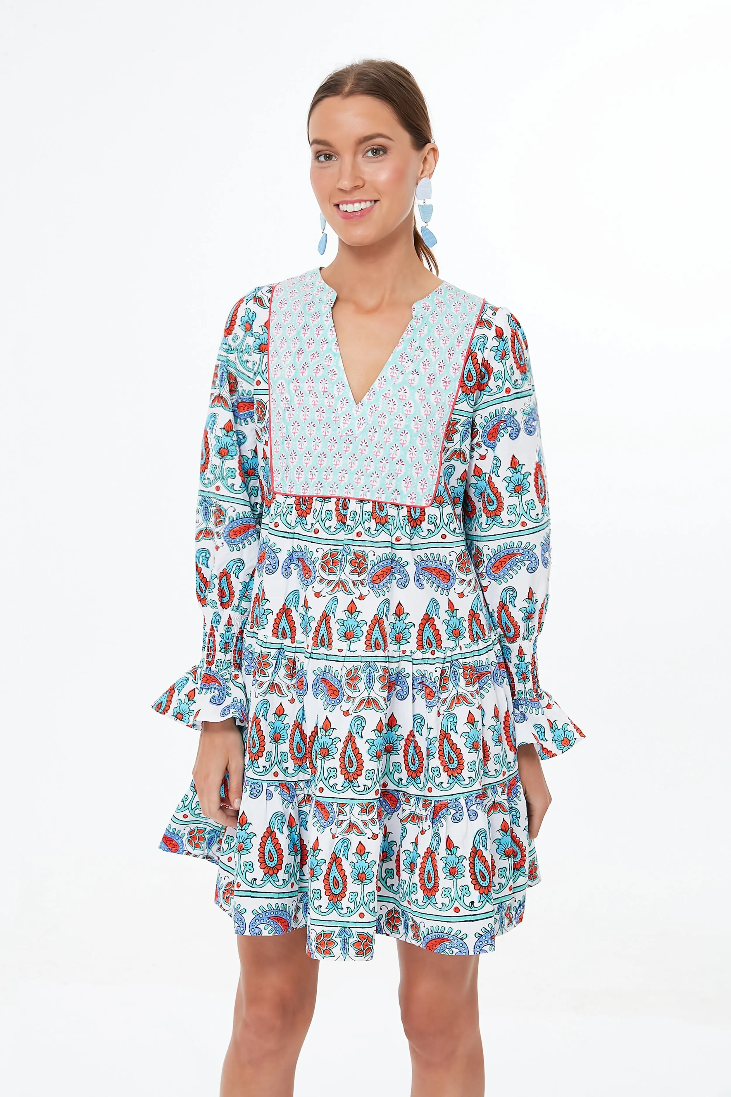 Teal and Seagrass Block Print Kenzo Dress