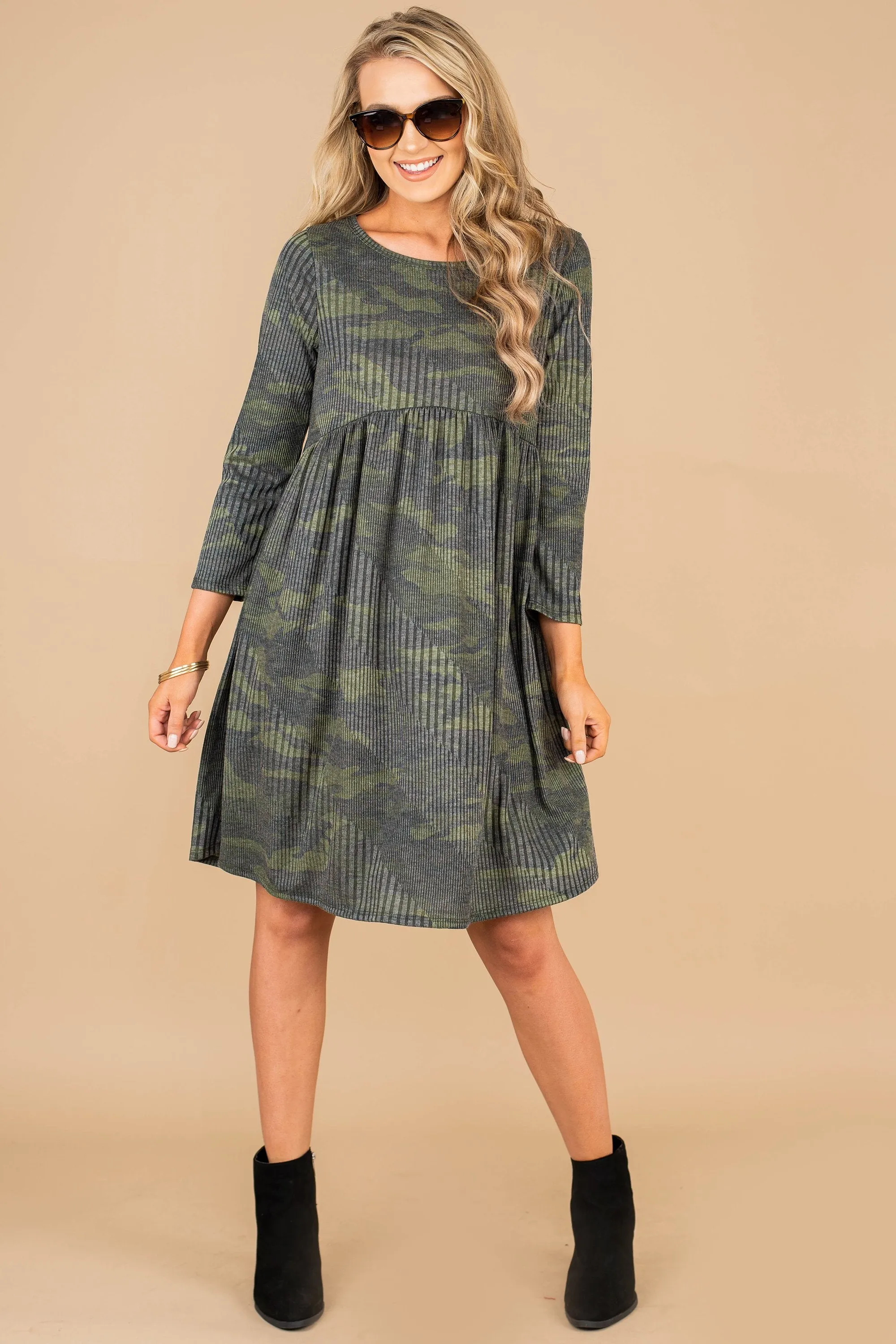 This Is The Dream Army Green 3/4 Sleeve Dress