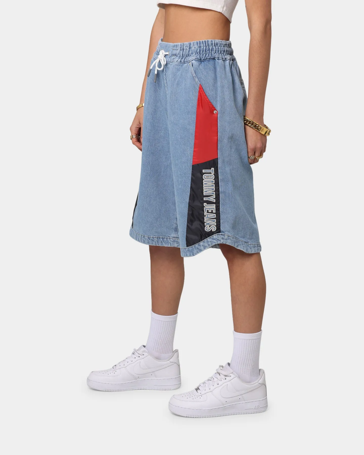 Tommy Jeans Women's Colour-Blocked Panels Baggy Denim Shorts Fame Mix