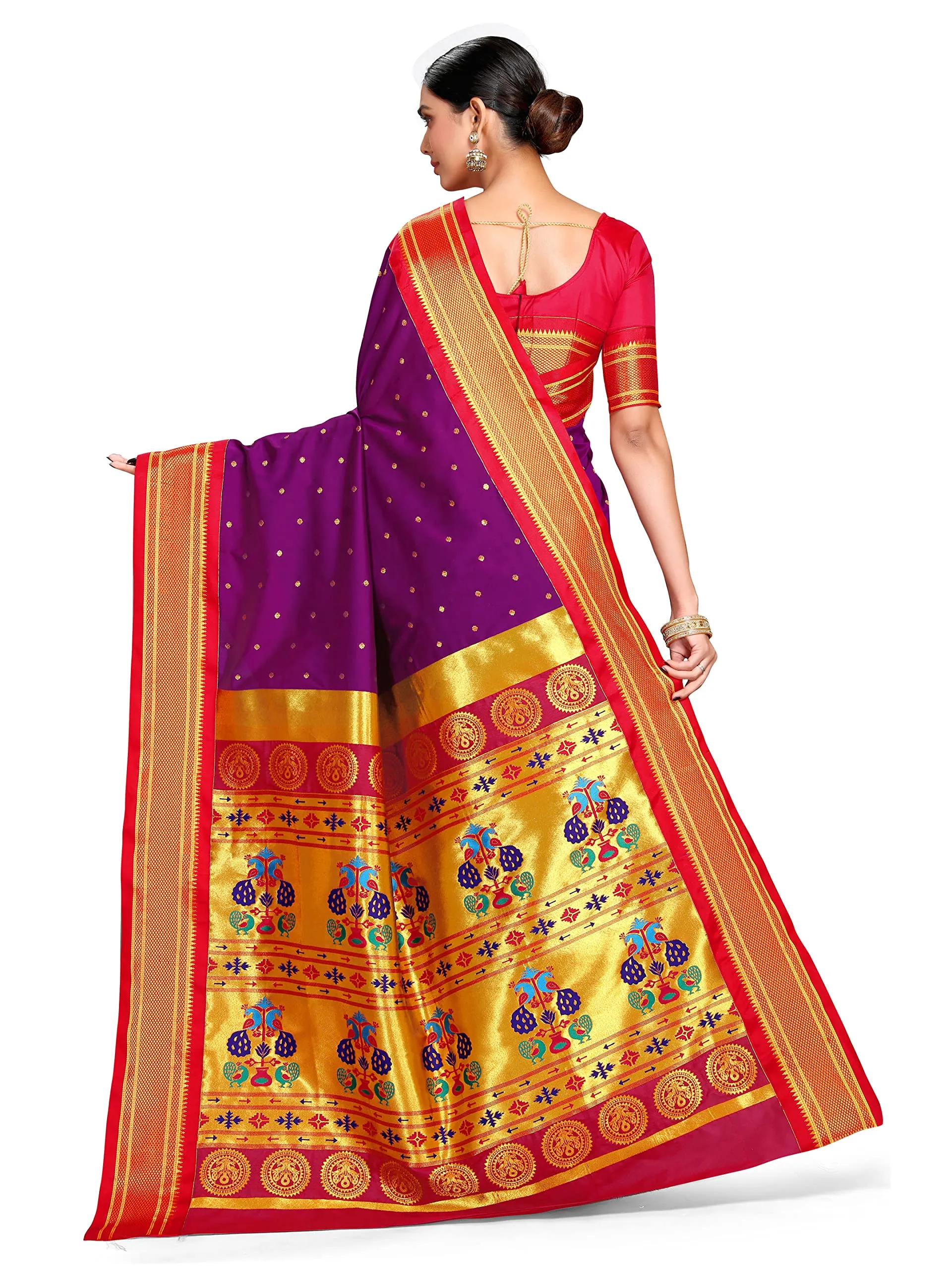 Varkala Silk Sarees Women's Paithani Soft Silk Kadiyal Maharani Saree With Blouse Piece (V241A104_Purple)