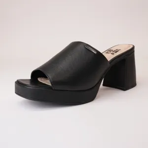 Vega Black Leather Heels