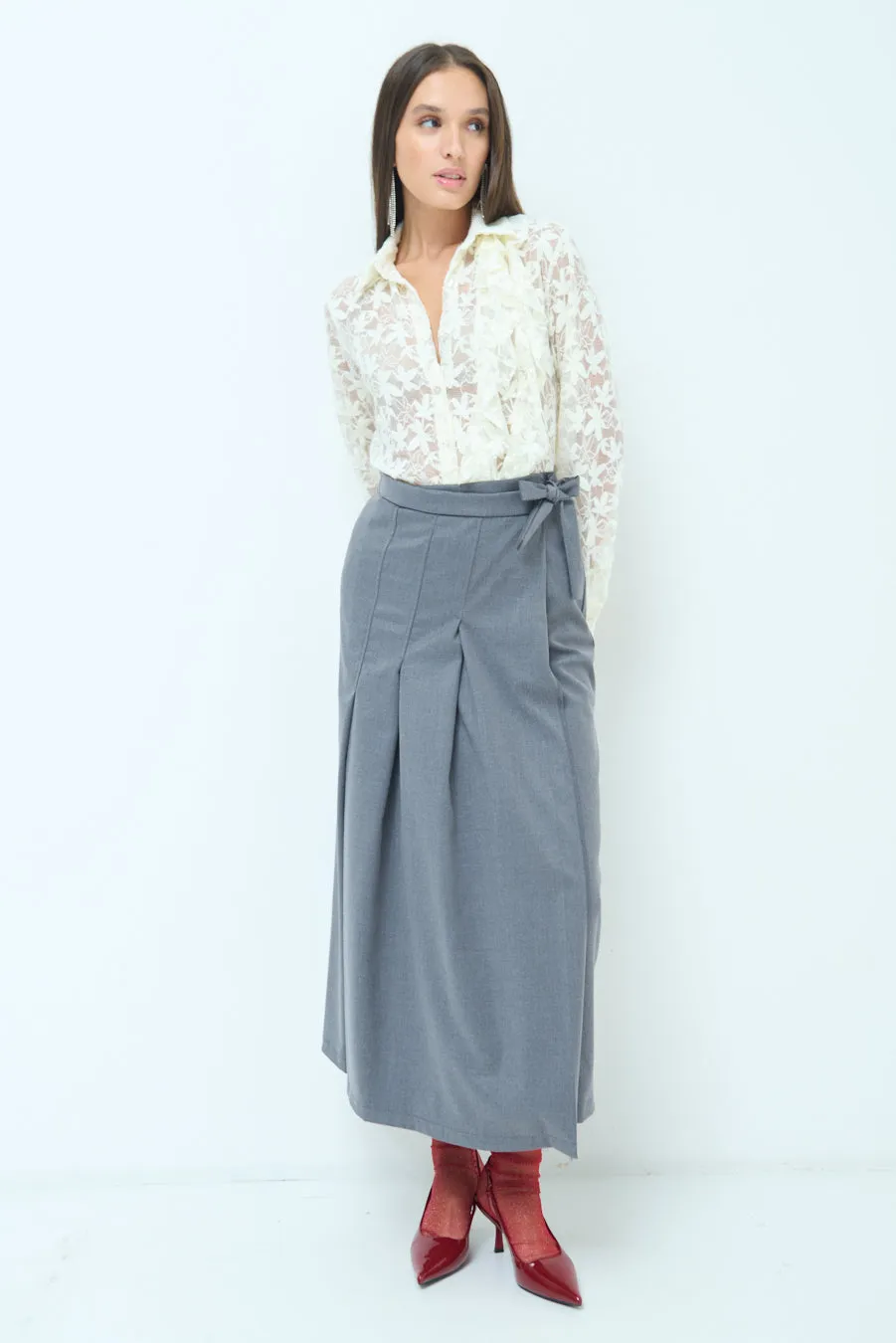 Wide-leg pleated wrap culottes wholesale