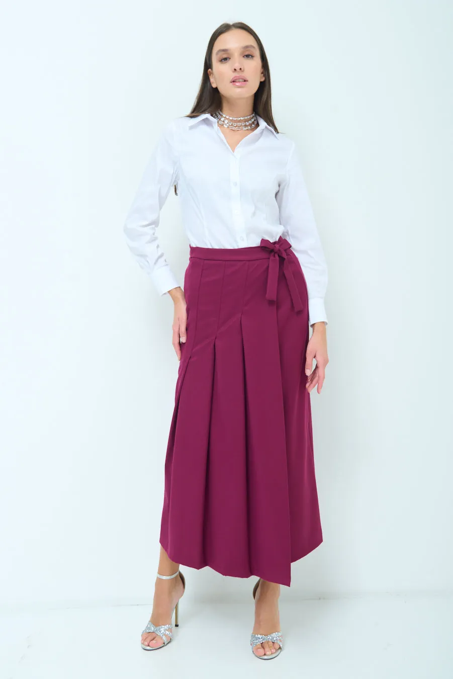 Wide-leg pleated wrap culottes wholesale