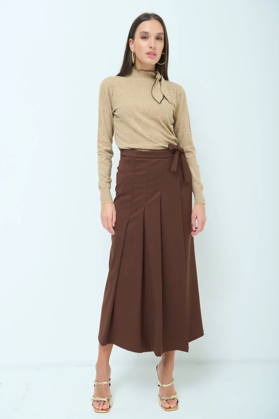 Wide-leg pleated wrap culottes wholesale