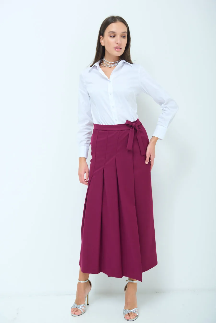 Wide-leg pleated wrap culottes wholesale