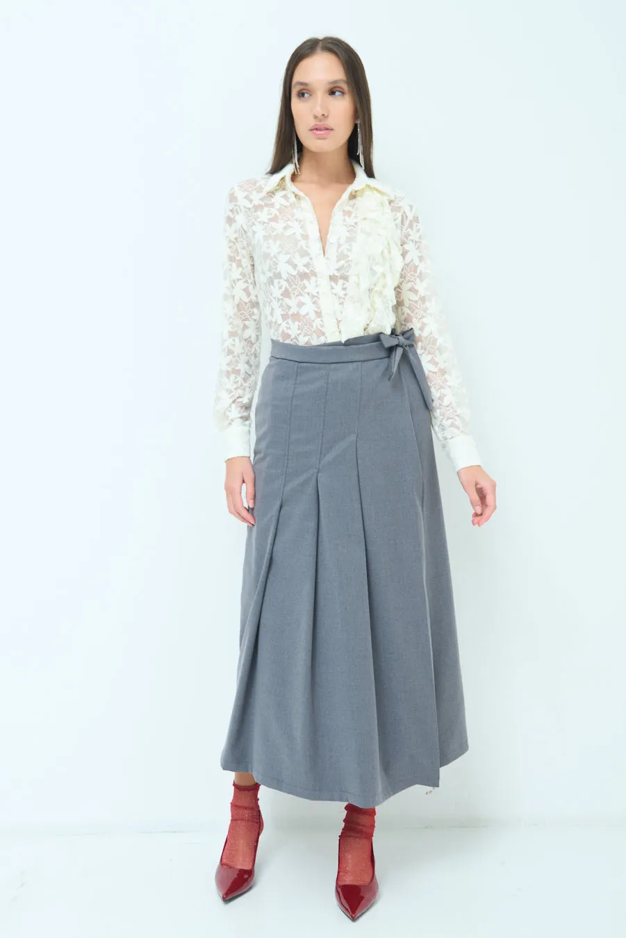 Wide-leg pleated wrap culottes wholesale