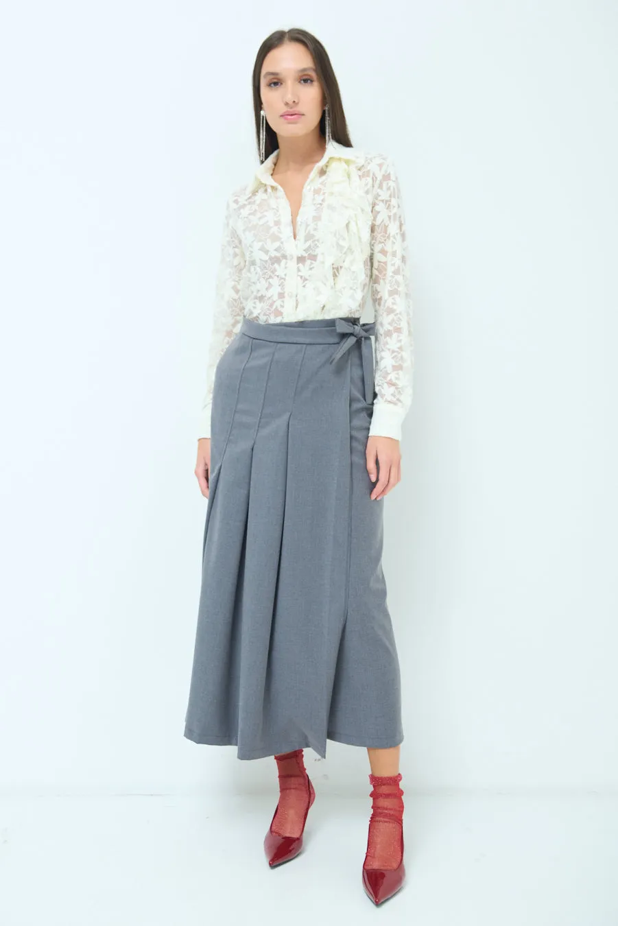 Wide-leg pleated wrap culottes wholesale