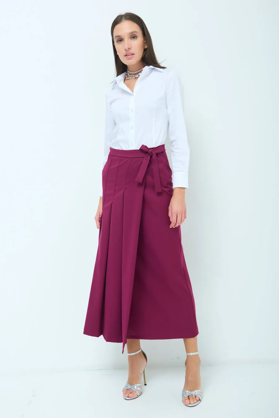 Wide-leg pleated wrap culottes wholesale