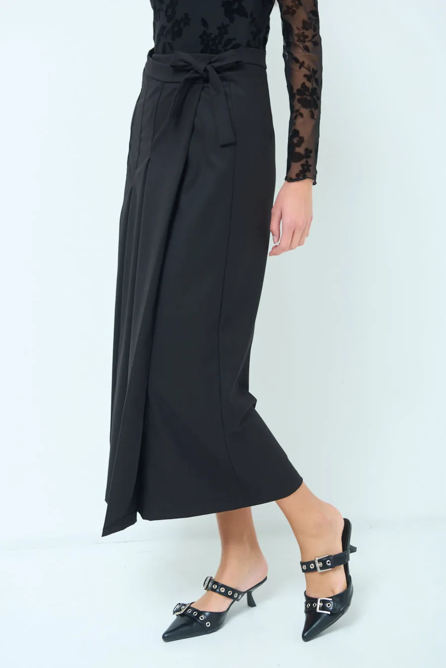 Wide-leg pleated wrap culottes wholesale