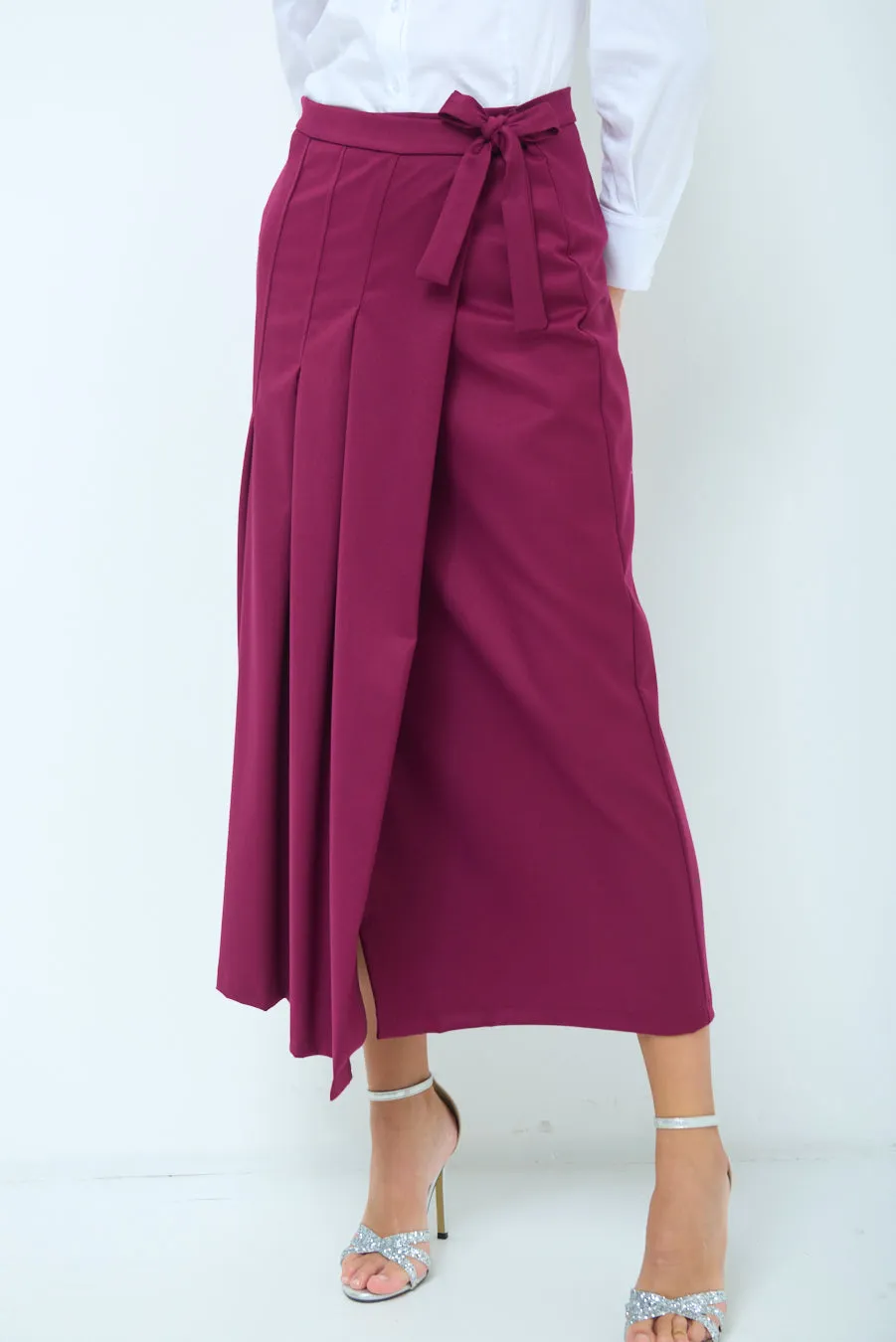 Wide-leg pleated wrap culottes wholesale