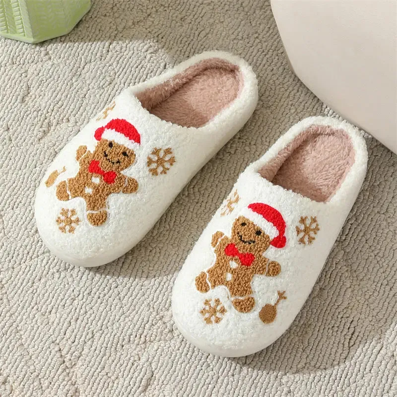 Winter Wonderland Gingerbread Snowflake Plush Slippers for Ultimate Cozy Comfort