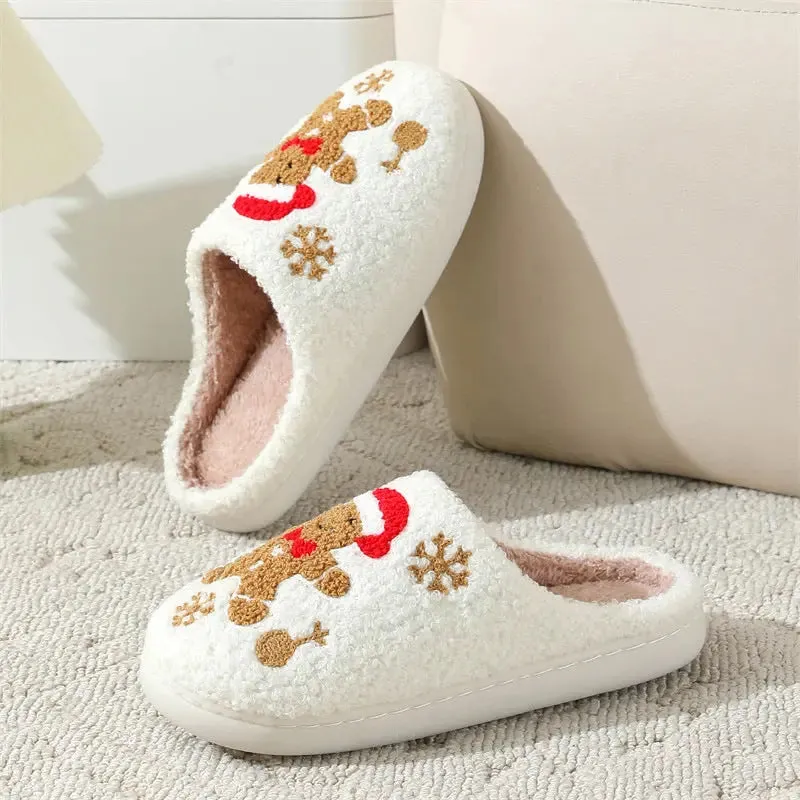 Winter Wonderland Gingerbread Snowflake Plush Slippers for Ultimate Cozy Comfort