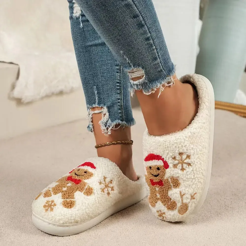 Winter Wonderland Gingerbread Snowflake Plush Slippers for Ultimate Cozy Comfort