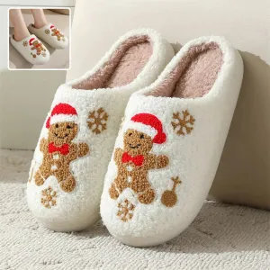 Winter Wonderland Gingerbread Snowflake Plush Slippers for Ultimate Cozy Comfort