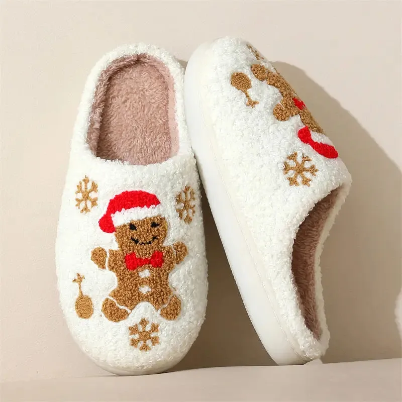 Winter Wonderland Gingerbread Snowflake Plush Slippers for Ultimate Cozy Comfort