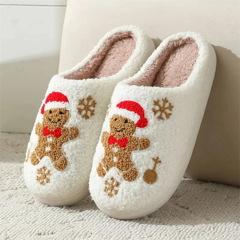 Winter Wonderland Gingerbread Snowflake Plush Slippers for Ultimate Cozy Comfort