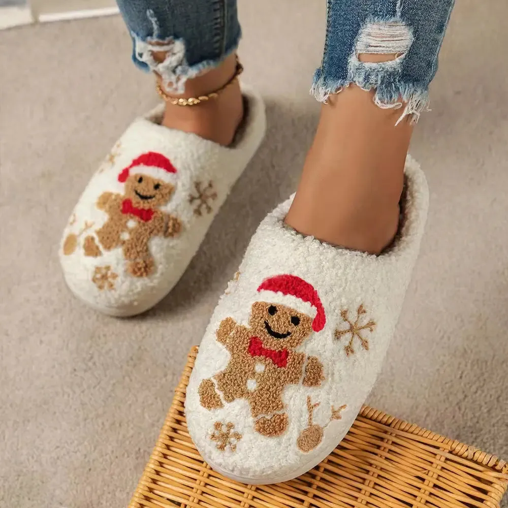 Winter Wonderland Gingerbread Snowflake Plush Slippers for Ultimate Cozy Comfort