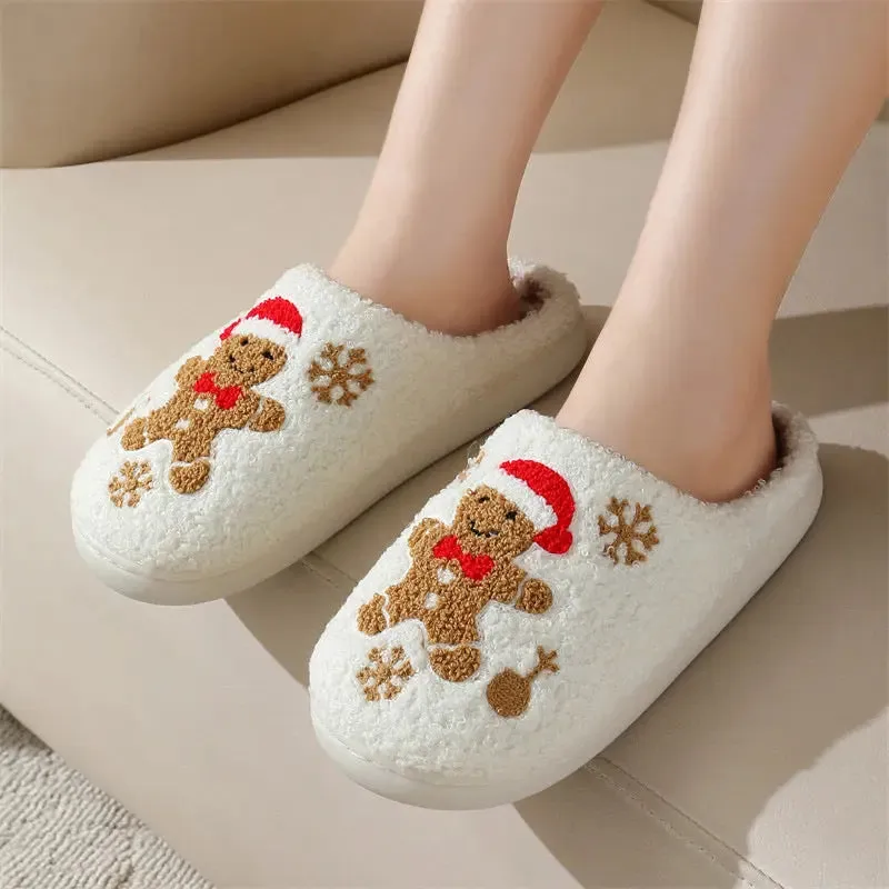 Winter Wonderland Gingerbread Snowflake Plush Slippers for Ultimate Cozy Comfort