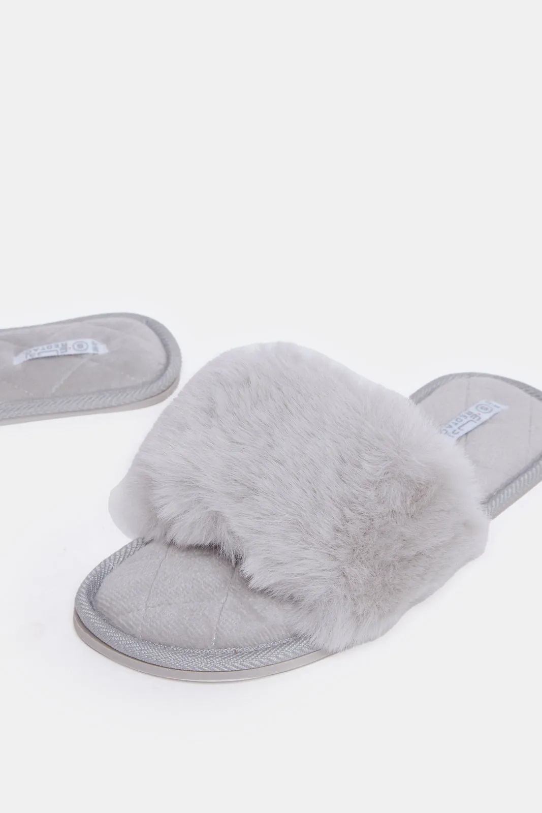 Women Grey Fur Slipper