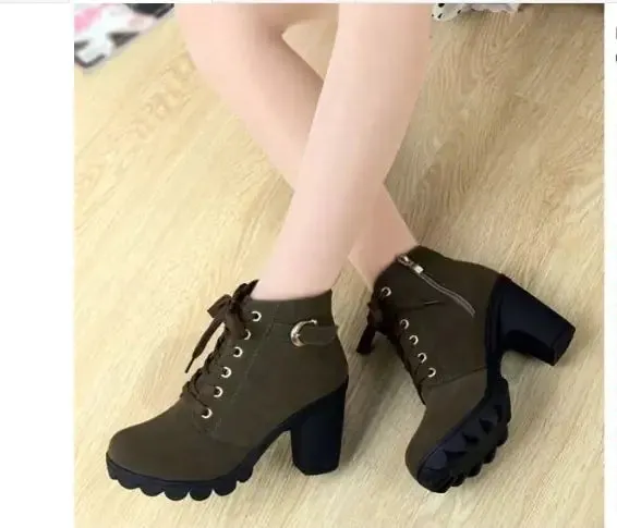 Women Winter Thick Heeled Boots