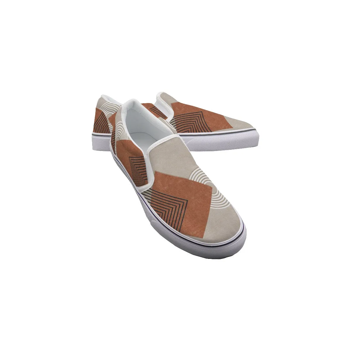 Women's Slip On Sneakers 111 rust and beige, abstract print