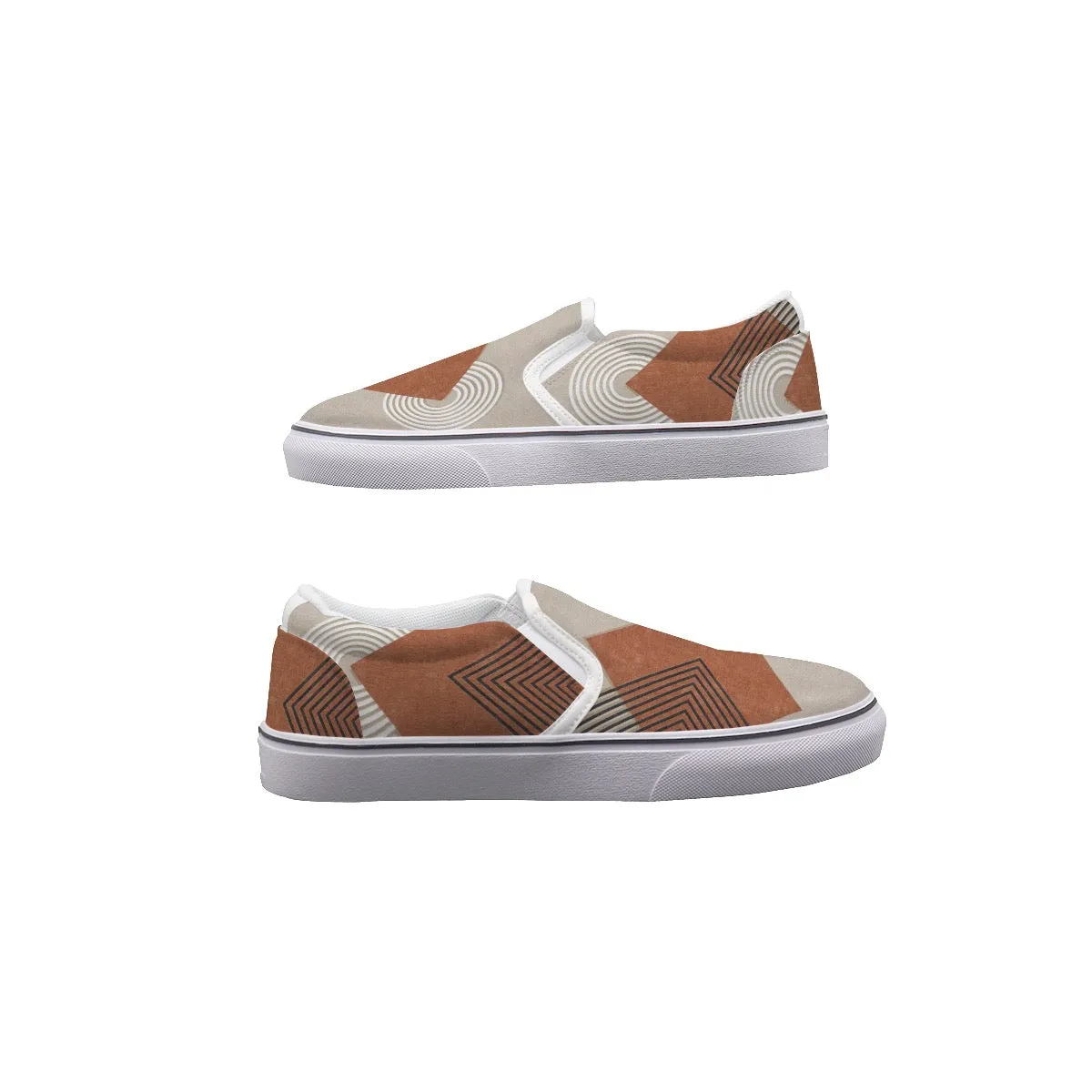 Women's Slip On Sneakers 111 rust and beige, abstract print