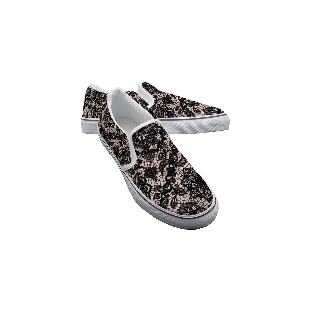 Women's Slip On Sneakers 220 pink  with black lace