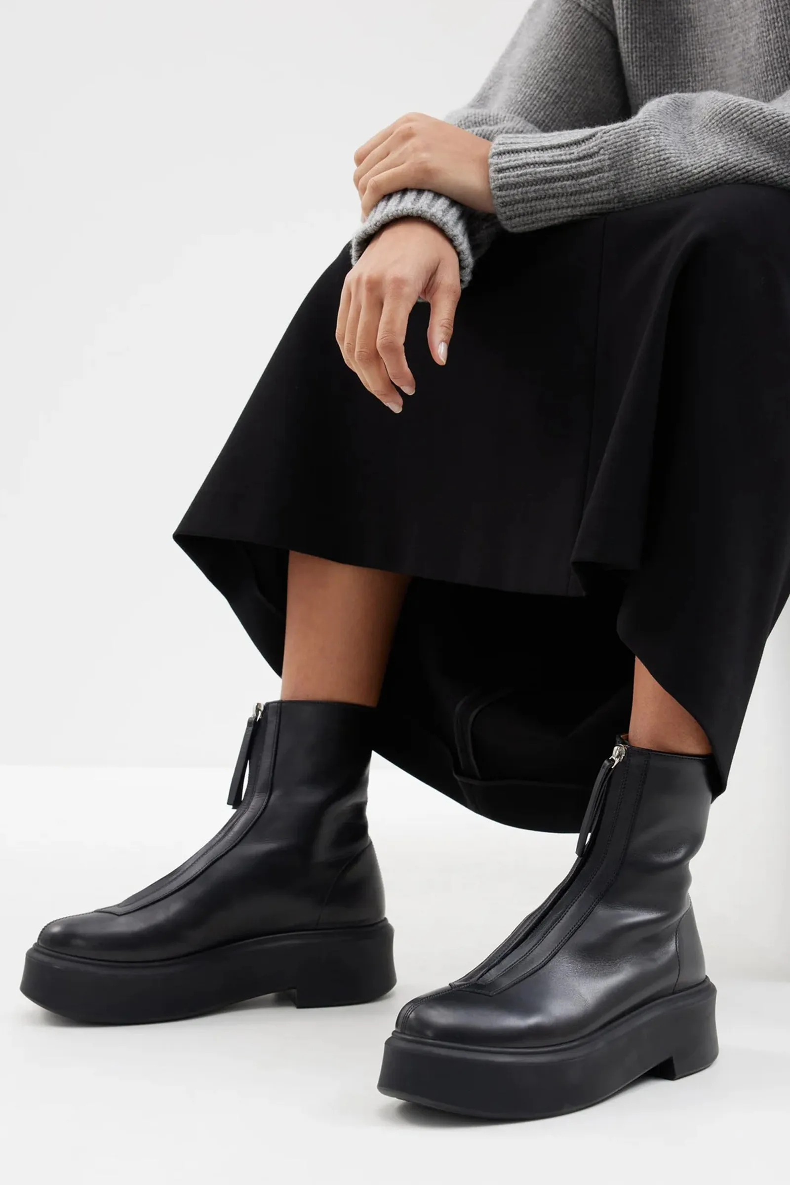 Zip-front Leather Ankle Boots